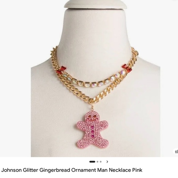 Betsey Johnson Gold and Pink Gingerbread Necklace - Picture 2 of 2